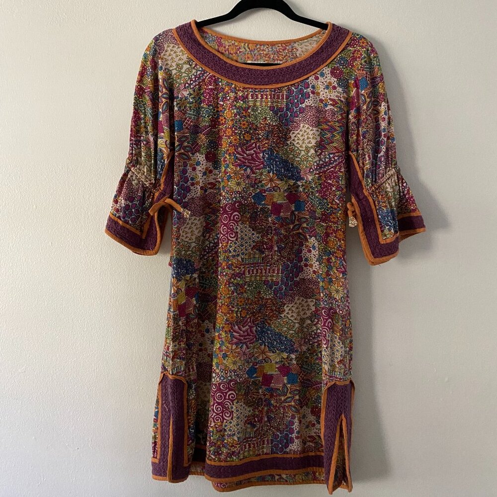 Pepita Perez Floral Boho Mini Tunic Dress Hippie Fall Medium India